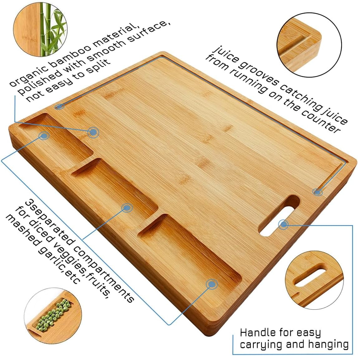 Large Organic Natural Bamboo Cutting Board - Premium Kitchen Chopping –  Vistal Supply