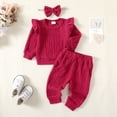 thumbnail image 6 of 2T Baby Girls Clothes 3T Girls 3PCS Fall Winter Outfits Set Solid Color Round Neck Toddler Girls Long Sleeve Top Pants Set with Headband Red, 6 of 10