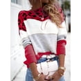 thumbnail image 2 of Women'S Leopard Printed Striped Sweater Crewneck Knitted Long Sleeve Color Block Pullover Red XL, 2 of 3