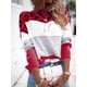 thumbnail image 4 of Suéter de Rayas con Estampado de Leopardo para Mujer, Cuello Redondo, Larga, Tejido, Bloque de Color Rojo L, 4 of 5