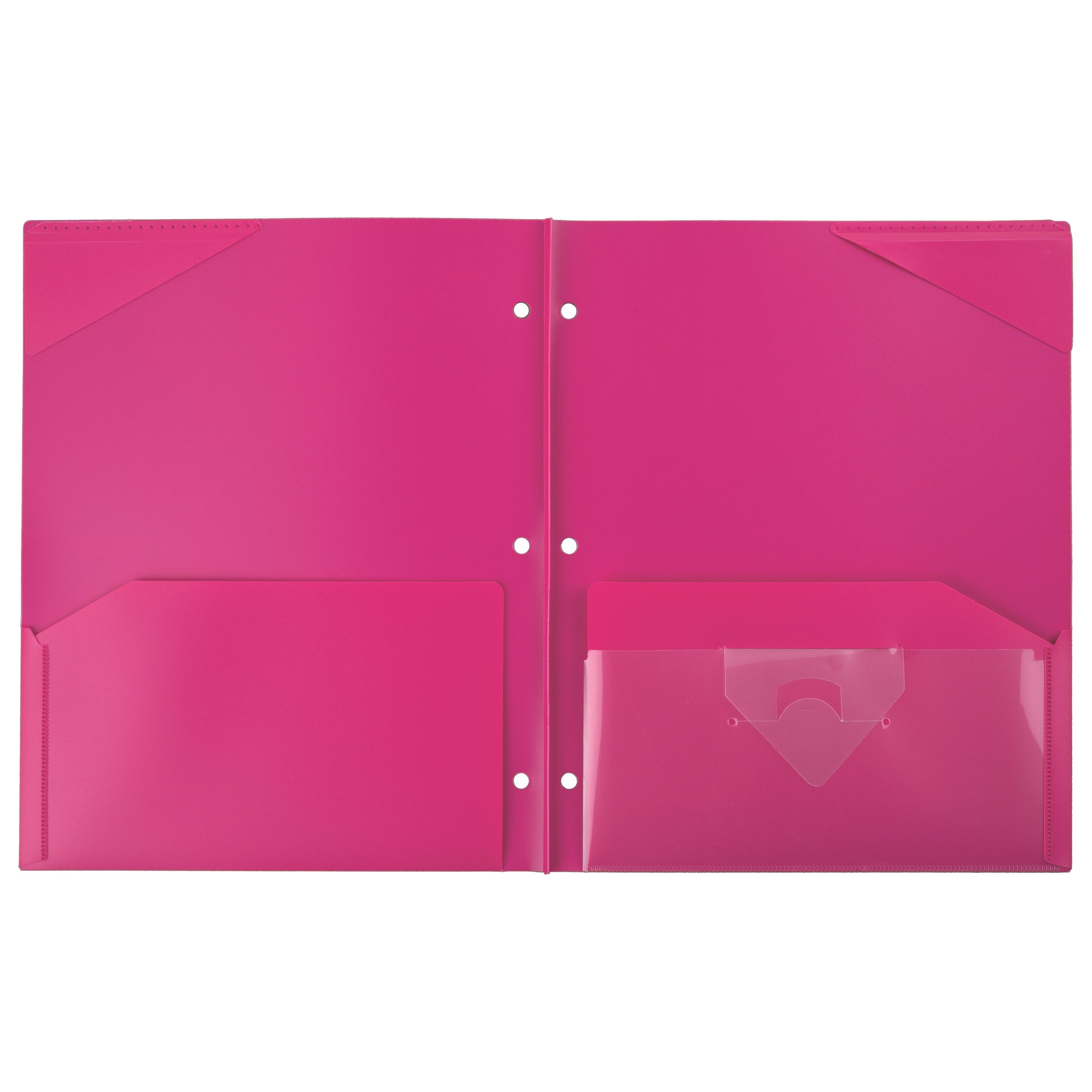 Pink 2-Pocket Stay-Put Plastic Folder for School & College