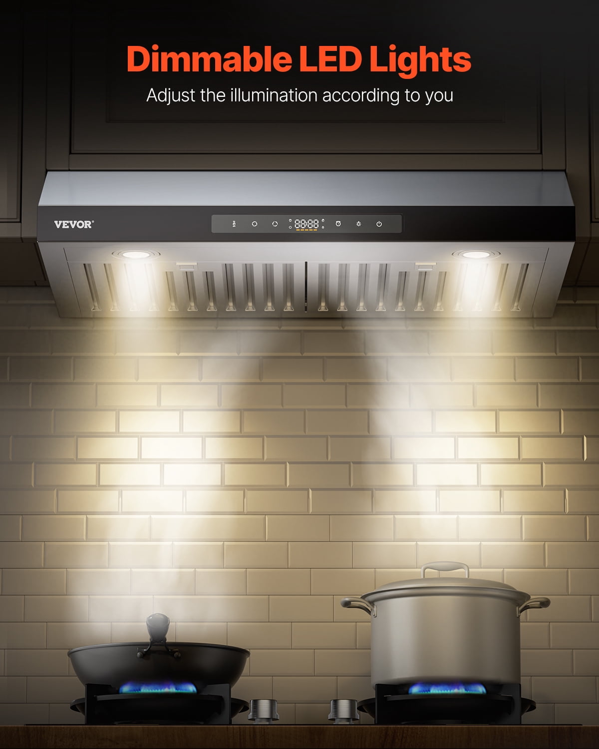 VEVOR Under Cabinet Range Hood, 36 Inch Kitchen Vent Hood, 900CFM Dual Motors Stainless Steel Stove Hood, with Gesture & Touch Control, LED Light, and 4-Speed Exhaust Fan