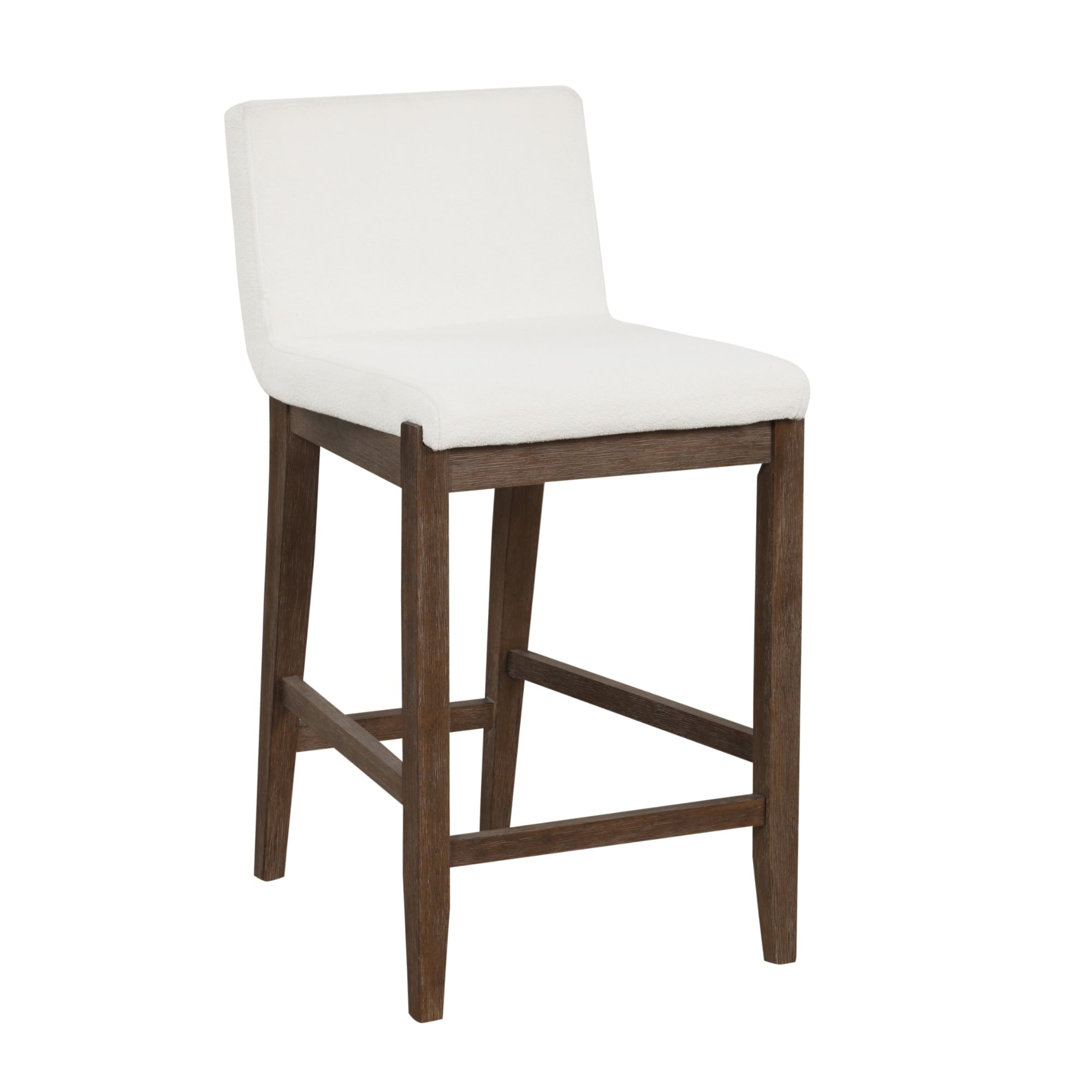Nathan James Gracie Modern Counter Height Bar Stool with Back, Counter Stool Upholstered Chair with Natural Textured Linen and Brushed Wooden Legs, White/Dark Brown, , Set of 2