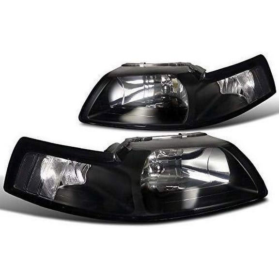 Factory Style Replacement Headlights Head Lamp Black Housing Clear Lens Made For And Compatible With 1999 - 2004 Ford Mustang 99 00 01 02 03 04