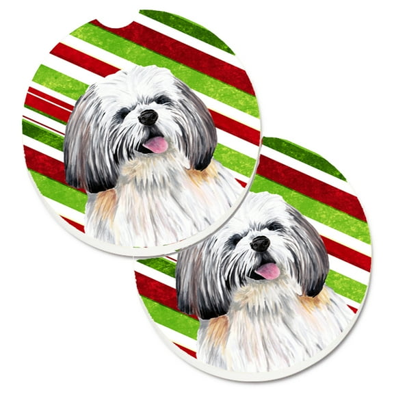 Carolines Treasures SC9343CARC Shih Tzu Candy Cane Holiday Christmas Set of 2 Cup Holder Car Coasters Large multicolor