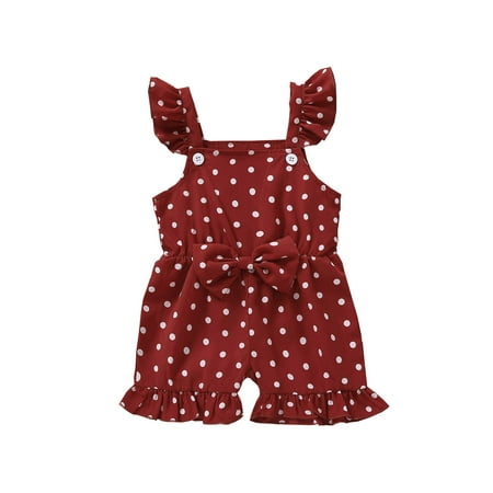 

QWERTYU Infant Baby Toddler Kids Ruffle Sleeveless Suspender Romper for Girl Summer Dot Jumpsuit 6M-3Y Red 110