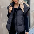 thumbnail image 2 of YOIAVAIOY Womens Oversized Puffer Vest Stand Collar Full Zip Sleeveless Jacket Quilted Puffy Coat Warm Padded Waistcoat Black S, 2 of 10