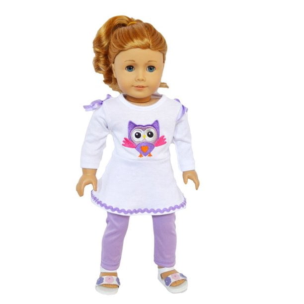 made to fit 18 inch dolls such as American Girl Dolls and similar size dolls Leggings and tee shirt outfit purple and lavendar