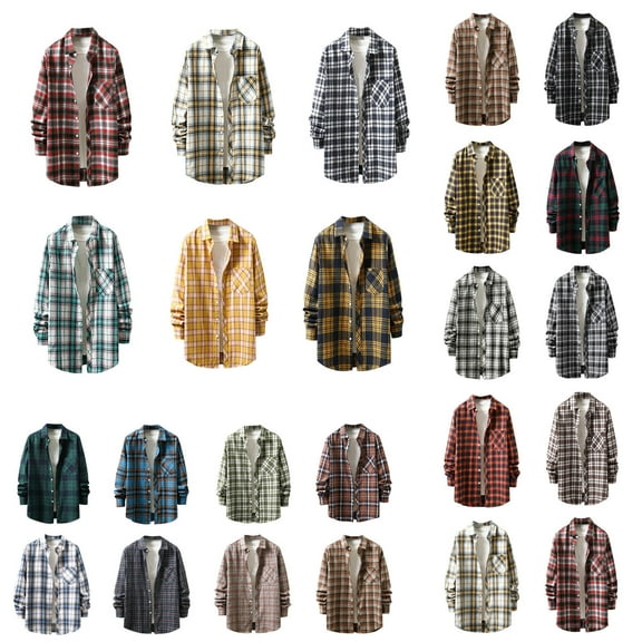 Viluyesy Plaid Shirt for Men Casual Fashion Regular Fit with Button Mens Fall and Winter Blouses Purple Size L