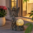 thumbnail image 4 of Solar Fairy Garden Statue, Outdoor Waterproof Resin Fairy Sculpture with LED Crackle Glass Ball for Patio Yard Lawn Garden Decor, 4 of 7