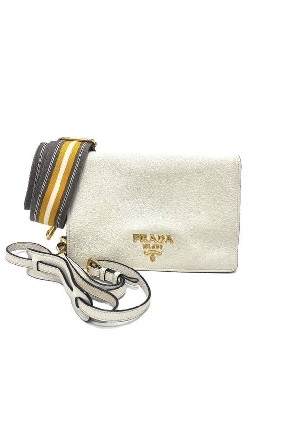 Pre-Owned PRADA 1BD159 Vitello Daino Leather 2-Way Bag, Handbag/Shoulder Leather, Women's, White
