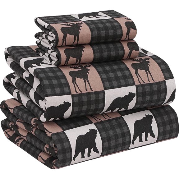 RUVANTI Flannel Sheets Full Size - 100% Cotton Double Brushed Bed Sheets Set, Deep Pockets 16 Inches, All Seasons Breathable & Extra Soft Full Sheets, Warm & Cozy, 4 Piece, Wilderness Plaid
