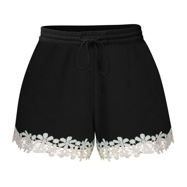 Timegard Womens Plus Size Shorts Elastic High Waisted Drawstring Lace Ruffle Summer Casual Loose Shorts