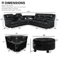 thumbnail image 2 of 2-Piece Living Room Set, PU Leather Sectional Sofa Set with Caster Ottoman, 5 Seater Home Theater Sofa with Black Storage Ottoman, Reclining Couch, Jet Black Love Seat with Table, 2 of 8