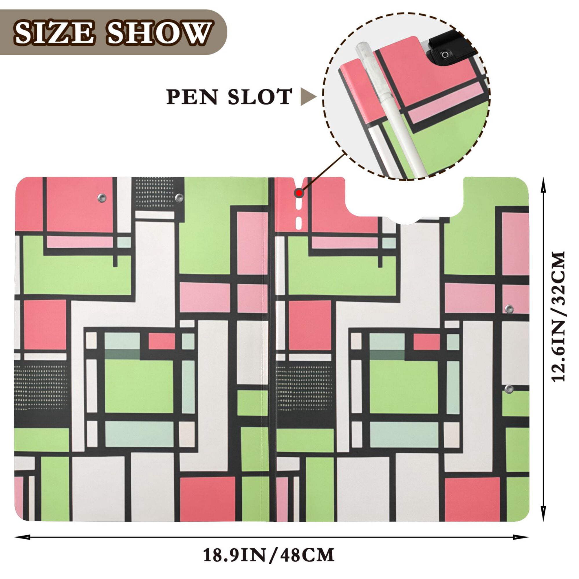 FORMRS A4 Clipboard Folder with Pen Holder Horizontal Foldable School Office Binder, Green Abstract Geometric