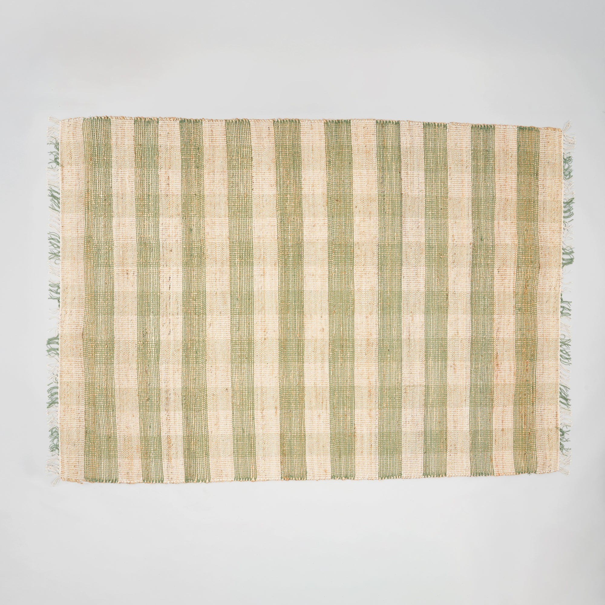 Expobazaar Artisan Hand Woven Jute & Cotton Green Plaid Rug | 5X7 ft | Eco-Friendly | Modern Home Décor | Comfortable & Stylish
