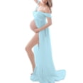 thumbnail image 2 of Maternity Long Dress Off Shoulder Elegant Stylish Loose Hem Pregnant Woman Dress for Bridal Shop Shooting Light Blue S, 2 of 6