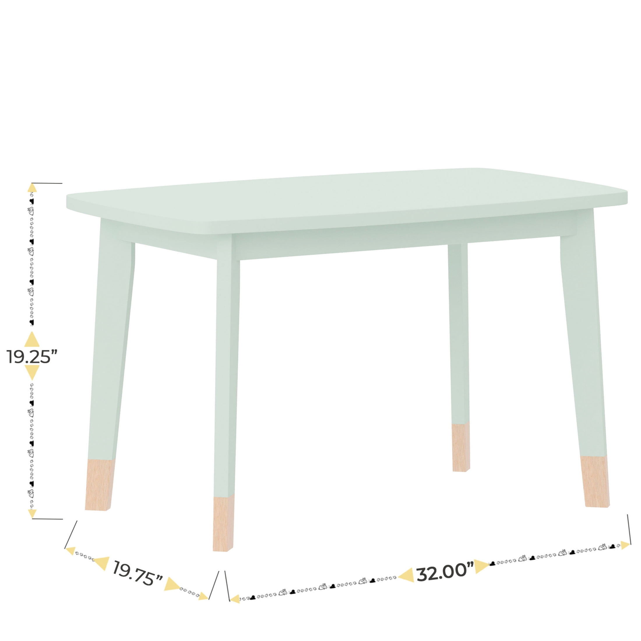 Buzz & Bloom Kids 4-Piece Wood Table, 2 Chairs, and Bench Seating Set with Rounded Corners, Sage/Natural