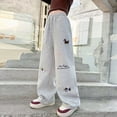 thumbnail image 4 of NIEWTR Girls Casual Straight Leg Pants Wide Loose Fit Lounge Sweatpants Elastic Waist Drawstring Joggers with Pockets Spring（A01-Light Gray,6-7 Years), 4 of 8