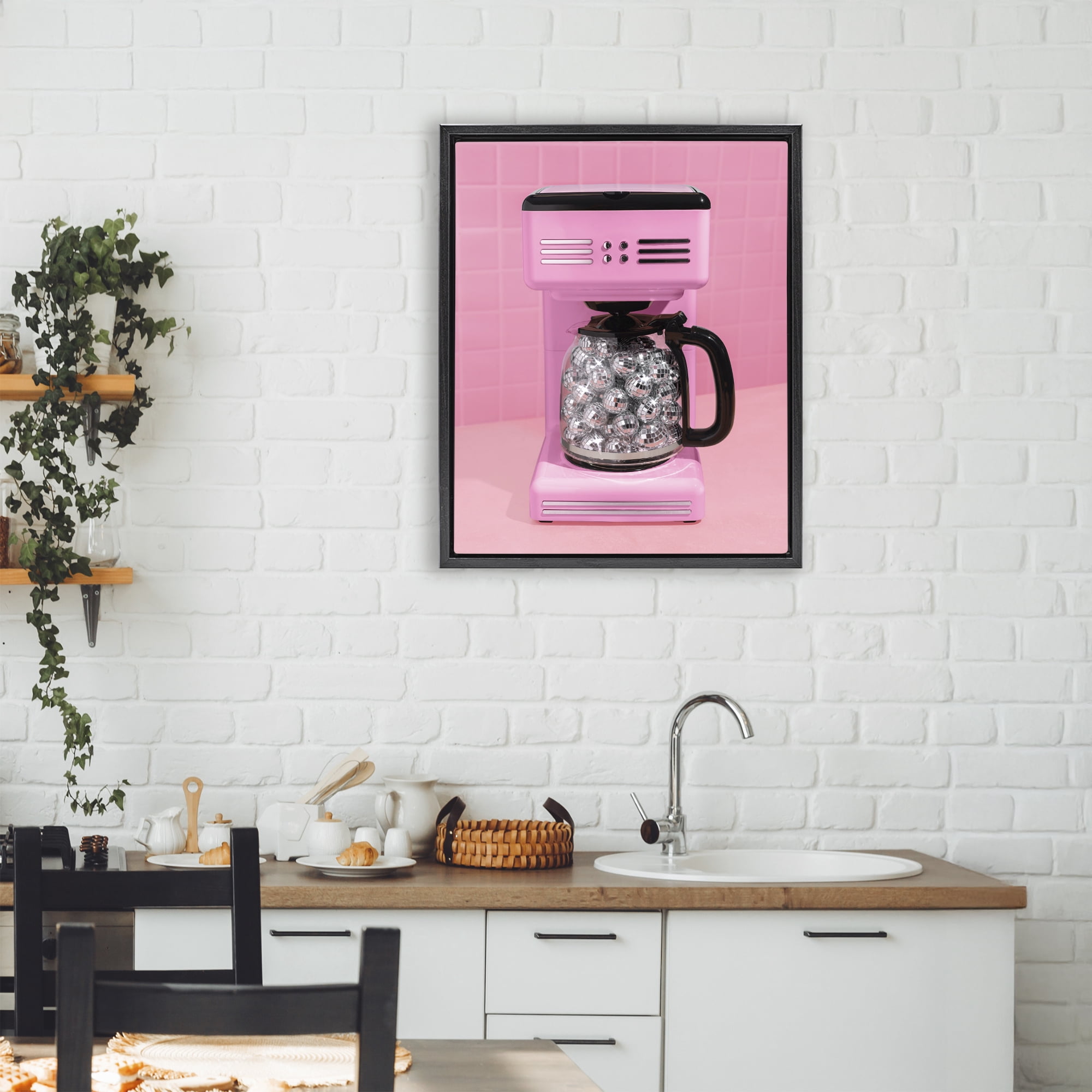 Stupell Industries Disco Coffee Over Pink Black Framed Floater Canvas Wall Art, design by LISH Creative