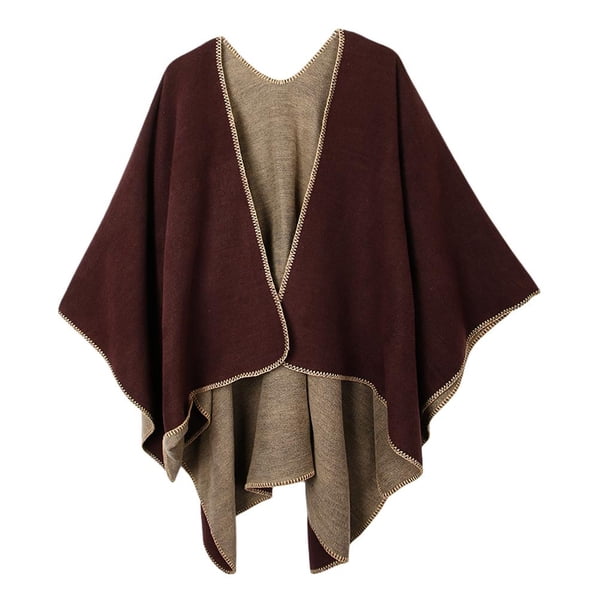 Manta de capa de lana para mujer a la moda, poncho de abrigo de invierno, mantón frontal abierto- marrón Yuyangstore Shawl Wrap for Women