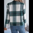 thumbnail image 4 of Chaqueta Corta A Cuadros para Mujer, Camisas de Larga con Botones y Tops Verde M, 4 of 9