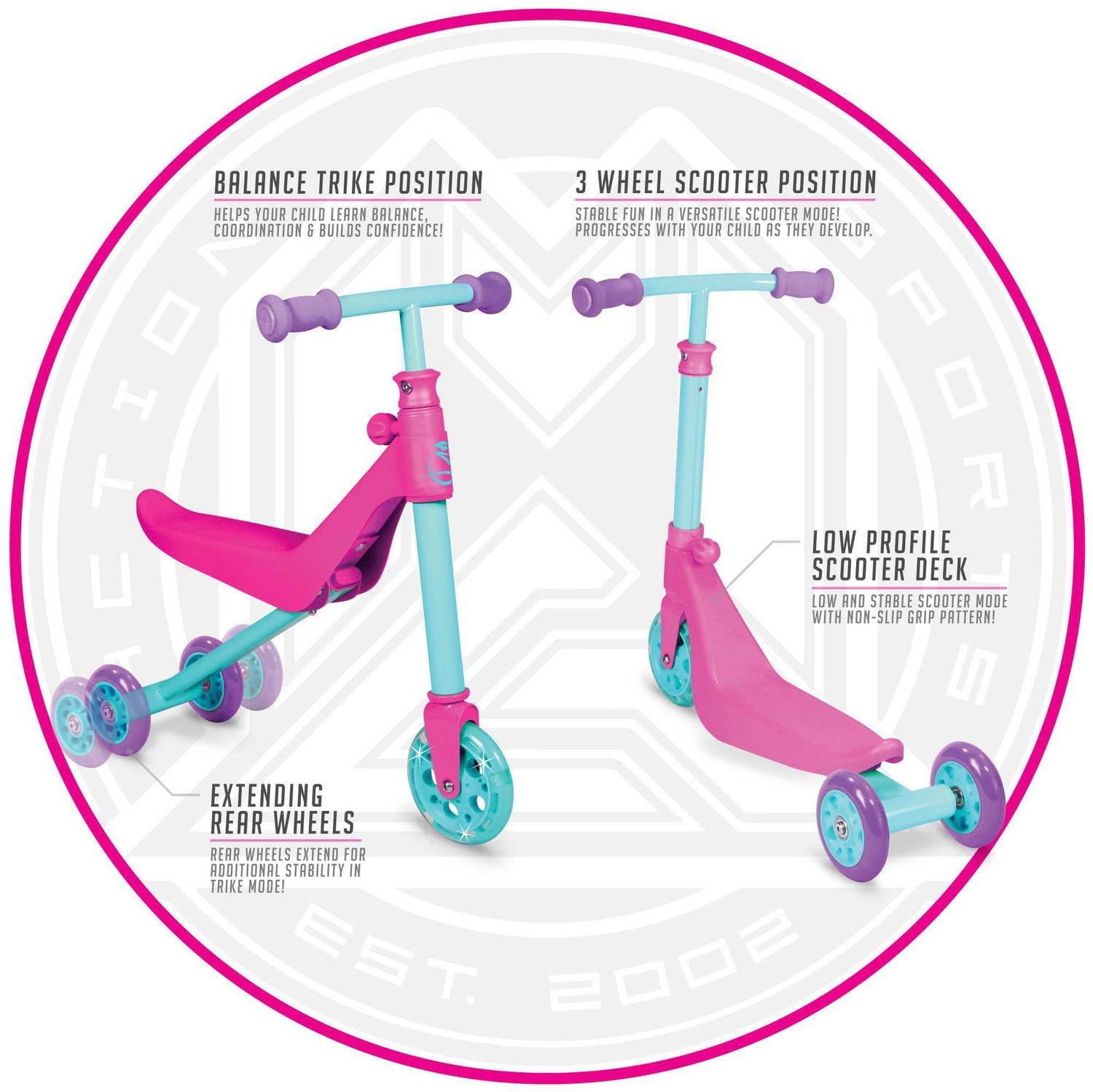 ZYCOM ZYKSTER SCOOTER 2-IN-1 - Pink Teal