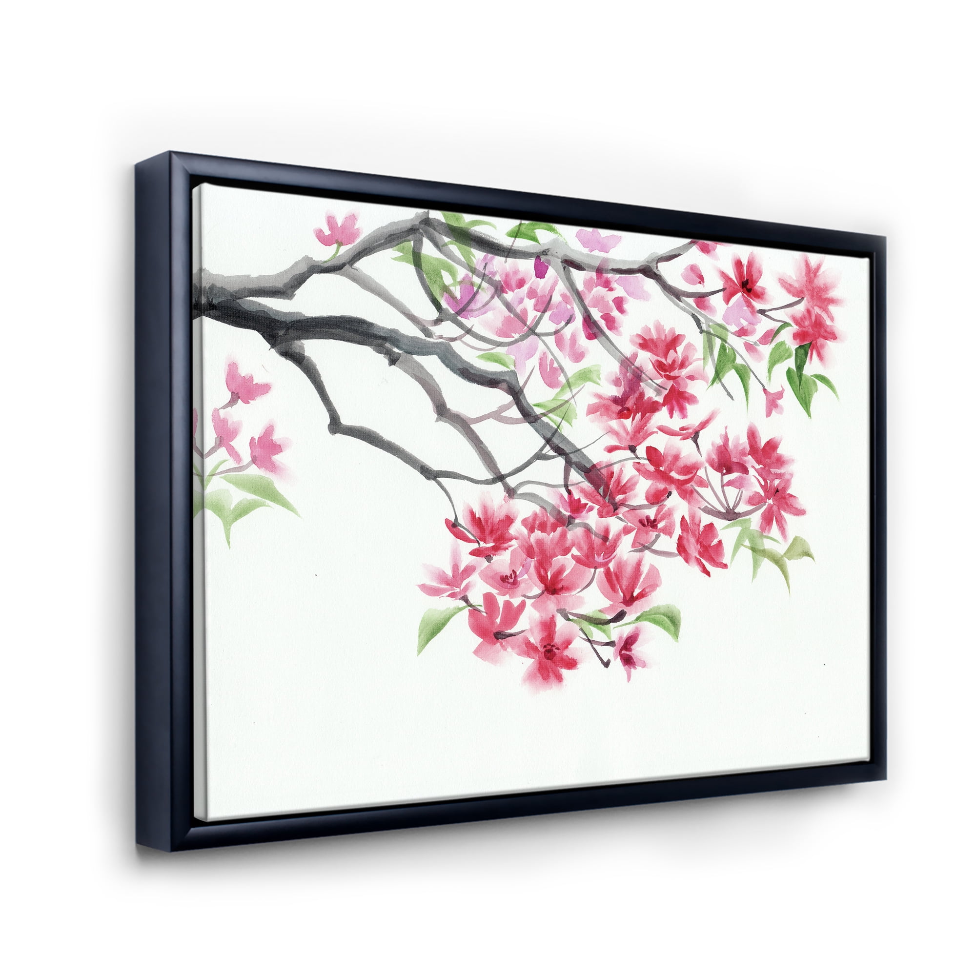 Designart 'Red Blossoming Tree On White' Traditional Framed Canvas Wall Art Print