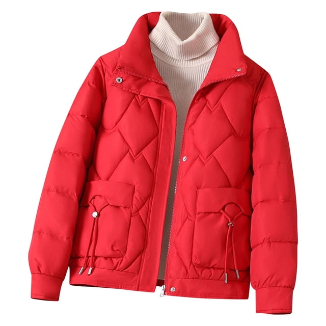 NTACZA Coupe-Vent Manteaux pour Femmes à Fermeture Éclair Manteaux Bouffants Rouges Rembourrés Col Montant Vestes à Manches Longues Veste pour Femmes m