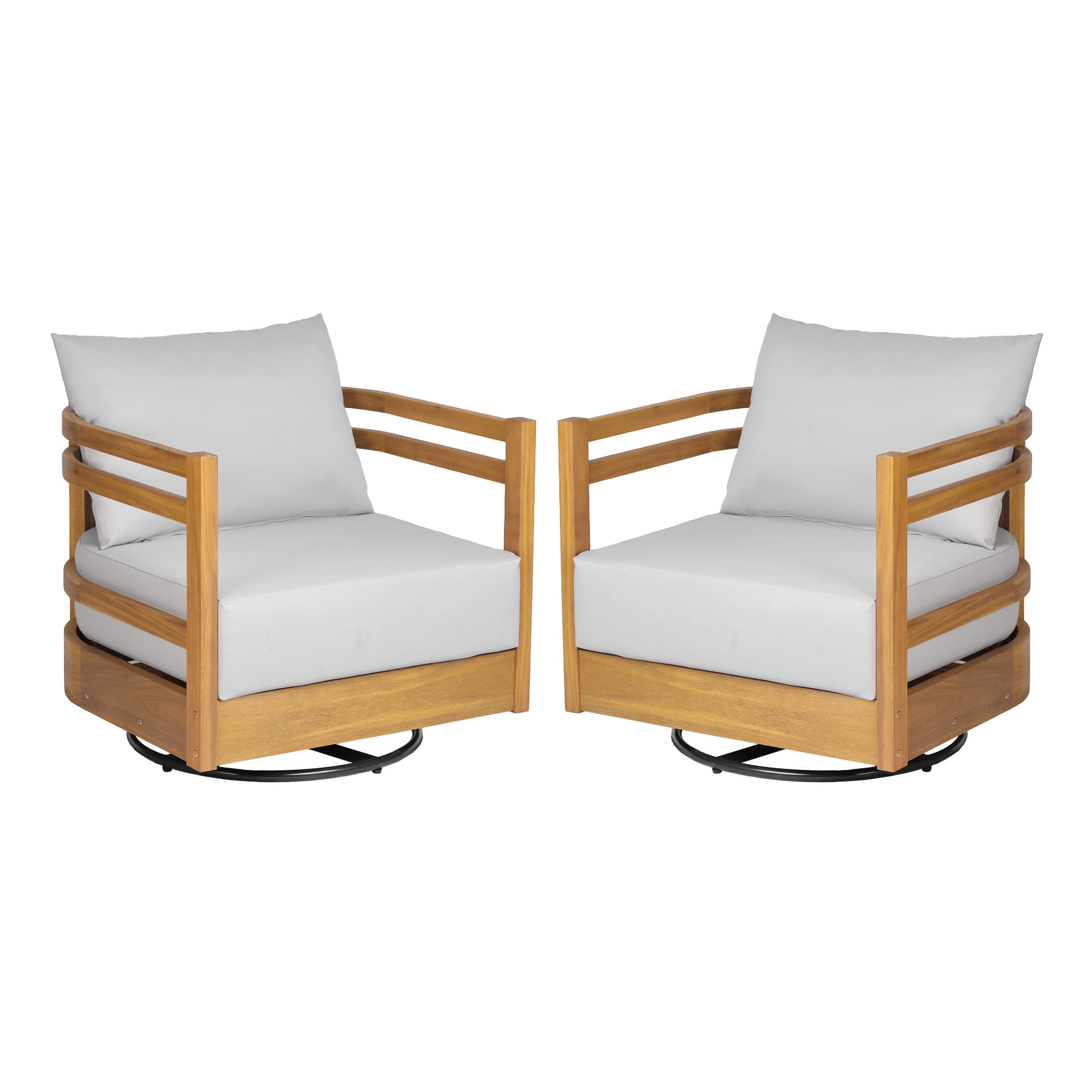 Christopher Knight Home Set of 2 Patio Swivel Chairs with 360° Bases, Water-Resistant Cushions, Teak + Gray
