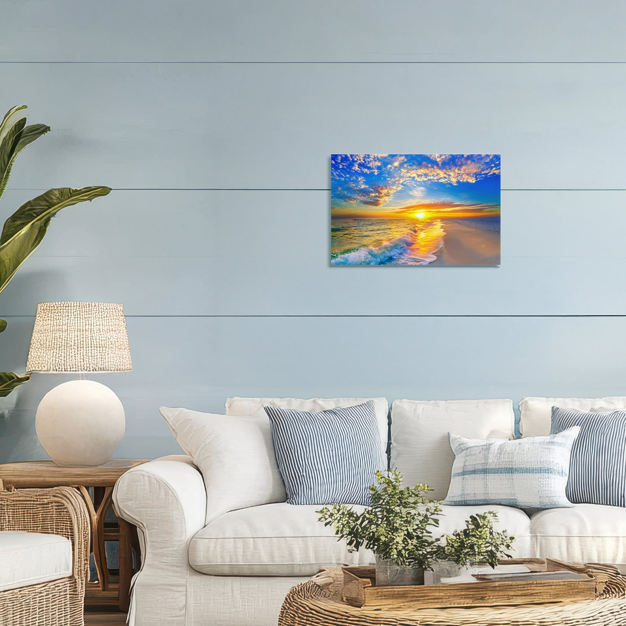 Stupell Industries Golden Sunset Beach Blue Sky Canvas Wall Art, design by Eszra Tanner