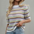 thumbnail image 5 of TFEOQRY Pullover Sweater for Women Striped Hollow Knit Wear Long Sleeved Round Neck Sweater Top White, 5 of 7
