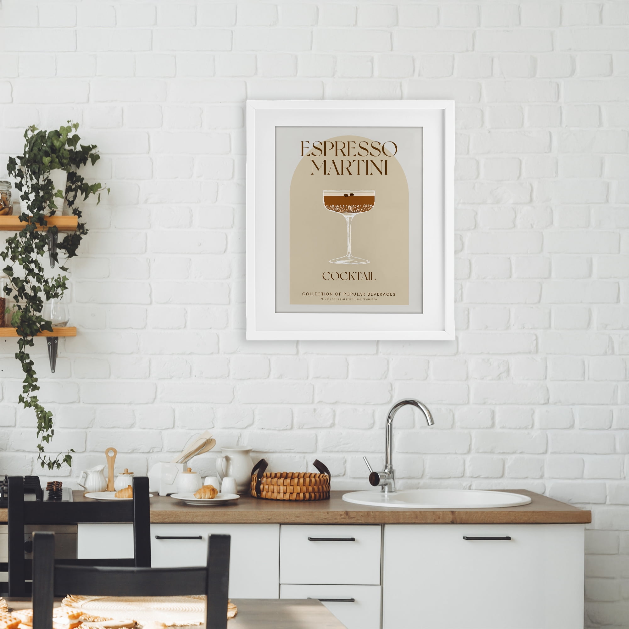 Stylish Retro Espresso Martini White Framed Print Under Glass, design by Lil' Rue