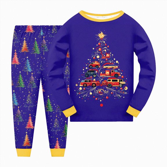 NOLDARESToddler Christmas Pajamas Pjs Set Boys Girls 2pcs Nightwear Long Sleeve Sleepwear Sets Xmas Jammies X106-Blue