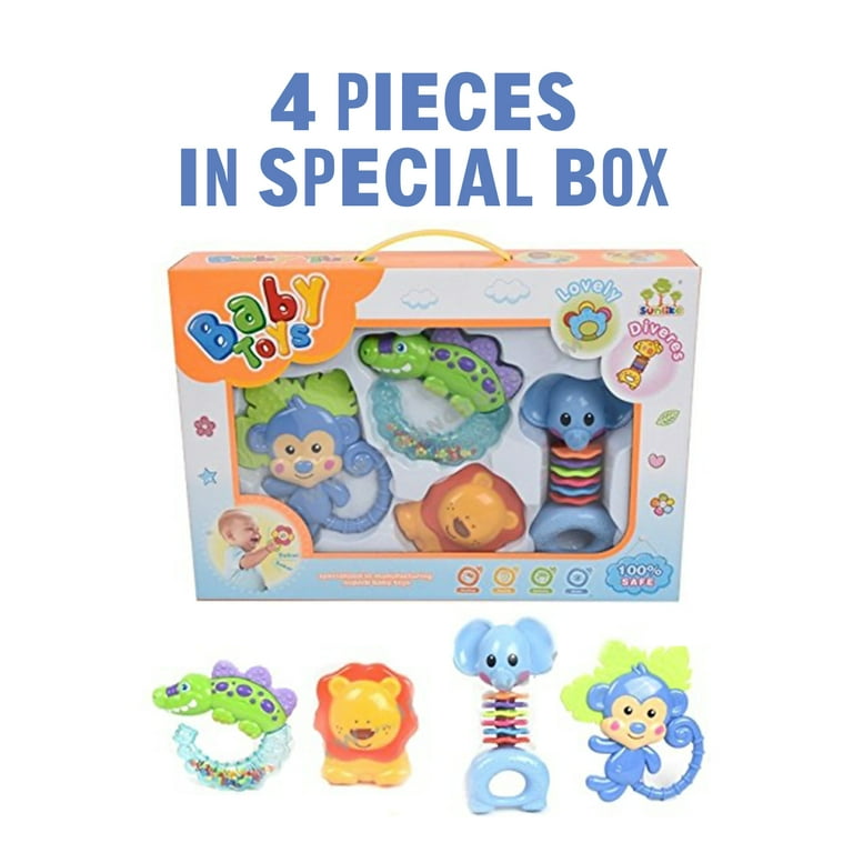 Baby Rattles Teether Toys 4 Pieces Newborn Infant Shaking Rattles