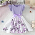 thumbnail image 2 of Toddler Girls Dresses Purple Fly Sleeved Round Neck Splicing Bowknot Flower Pattern Dress Kids Girls Summer Party Princess Style Dresses,3 -4 Years, 2 of 9