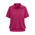 thumbnail image 3 of Uootdi Women's Collared Shirts Short Sleeve V Neck Tops Casual Daily Style Soft Breathable Relaxed Fit Tees Gift, 3 of 5