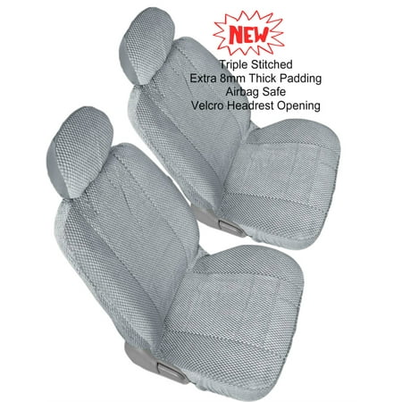 Front 2 US Automotive Grade 4pc Bucket Gray Grey Semi Custom Fit 10mm Thick Premium Triple Stitched Seat Cover