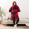 thumbnail image 6 of PAVILIA Blanket Hoodie for Women Red, Sherpa Wearable Blanket Men, Cozy Oversized Sweatshirt Blanket, Warm Fleece Hooded Blanket Sweater with Sleeves and Two Big Pocket, Plaid Red, 6 of 9