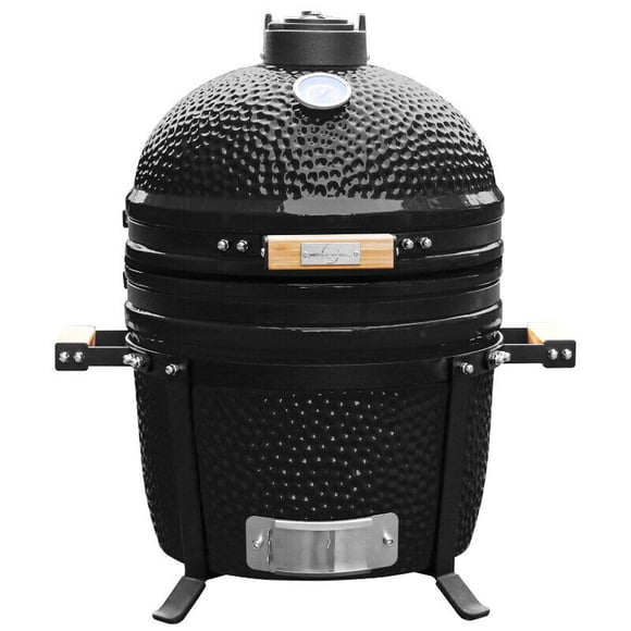 London Sunshine Ceramic Kamado Charcoal BBQ Grill 15 inch Red with Tabletop Stand-Black