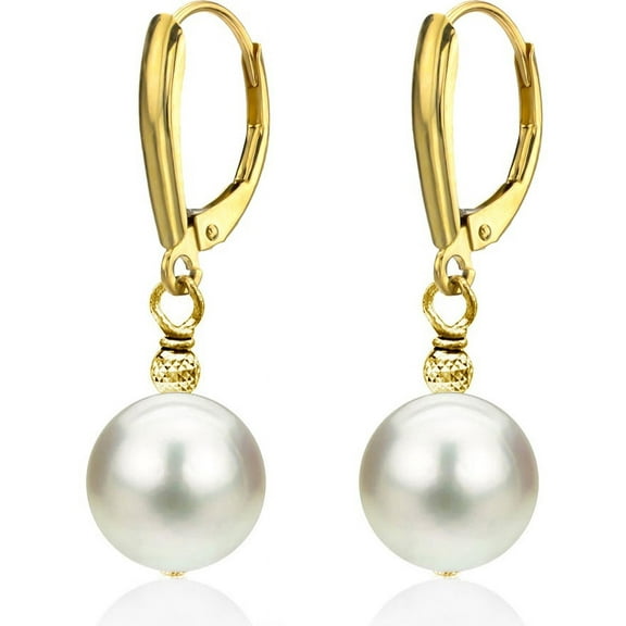 ADDURN 14Kt Yellow gold White Freshwater Pearl with Pyramid Beads/Shield Lever Back Earring. Various Pearl Sizes Available.