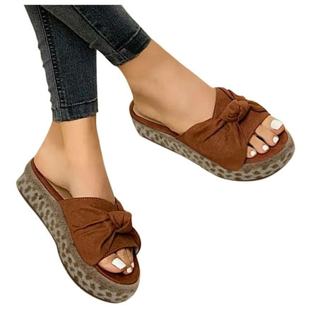 

Cathalem Wedge Bowknot Women s Large Sandals Size And Slippers Platform Fashion Women s Women s Slippers with Rubber Soles Brown 6.5