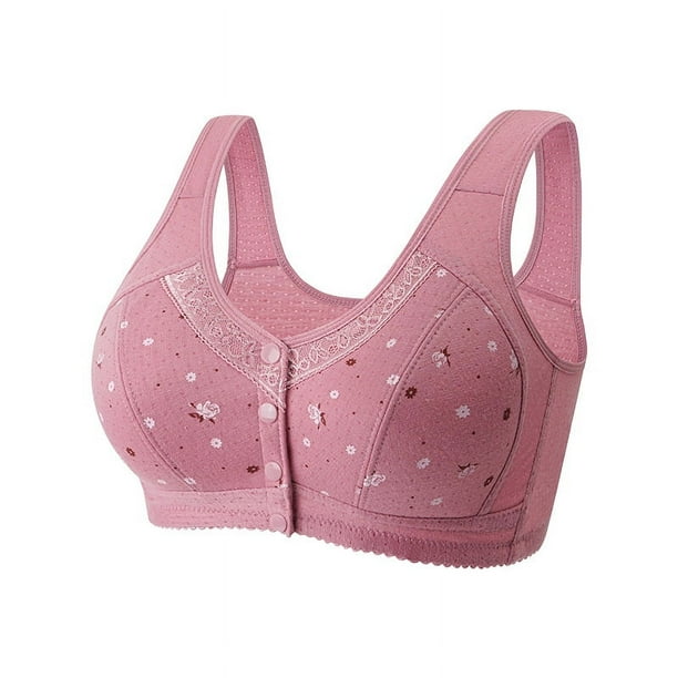 Sujetador sin aro Chaleco de talla grande Ropa interior cómoda Sujetador de encaje para mujeres de mediana edad y mayores Hebilla de apertura frontal ultrafina para madres