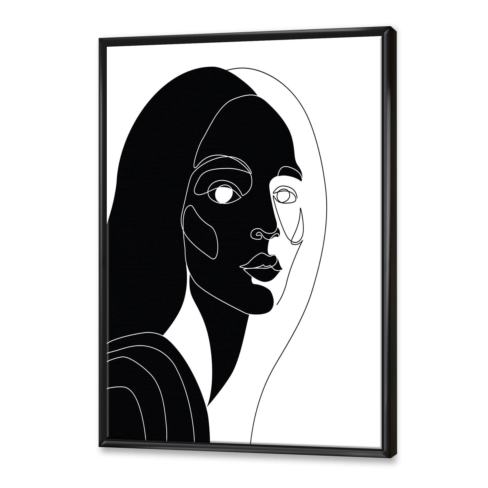Designart 'Retro Black and White Minimal Portrait of Young Girl' Modern Framed Canvas Wall Art Print