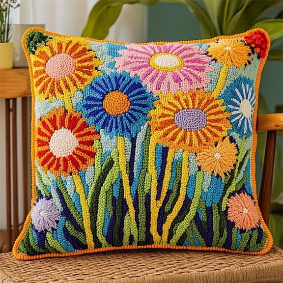 DIY Latch Hook Pillow Kits 17x17inch Cushion Cover Latch Hook Embroidery Kit - Beautiful flowers