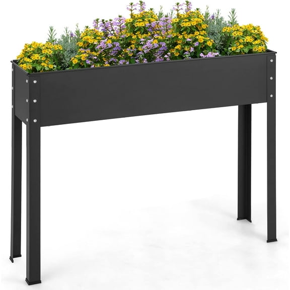 LEIYY Raised Garden Bed, Metal Planter Box with Legs, Drain Hole, Outdoor Indoor Elevated Garden Box for Vegetable Flower Herb Fruit, for Backyard Porch Balcony Black,11"D x 40"W x 31.5"H