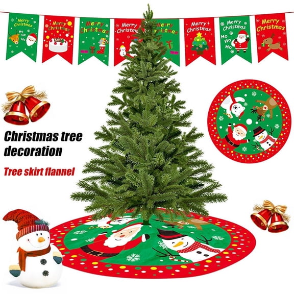 Amerteer Christmas Tree Skirt, 35.4" Cute Santa and Snowman Dolls Design Tree Skirt, Gorgeous Plush Material Xmas Tree Skirt Tree Decoration for Christmas Home Decorations