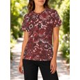 thumbnail image 3 of Women's Short Sleeve Red Black White Shirts Casual Crew Neck All-Over Pattern Summer Tops, 3 of 6