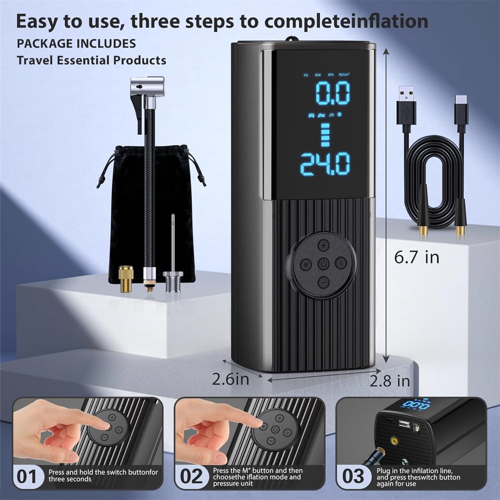 Hxlamzoo Tire Inflator Portable Compressor 2-IN-1 150PSI Cordless12V Pump For Car Tires 9000mAh Faster Inflations Live Pressure Gauge Pump, Accurate, Durable, Multiple Mode Selection