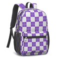 thumbnail image 2 of Purple and White Checkered Pattern 17" School Backpacks for Teens,Waterproof Oxford Fabric,S-Shape Padded Straps for School,Travel,Hiking,Camping, 2 of 6